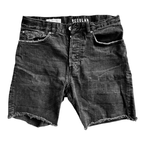 H&M Coachella Women's Button Fly Jean Shorts Raw Hem Black Size 30 Boho Bohemian - Picture 1 of 6
